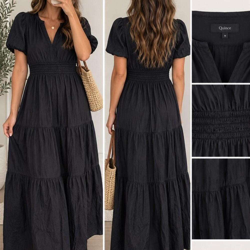 Quince Black Tiered Maxi Dress 🖤